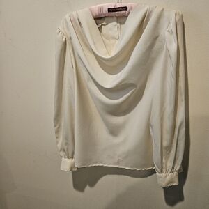 IQ Essentials Women's Off-White Chiffon Cowl Neck Long Sleeved Blouse, 12